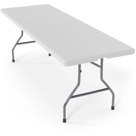 Jago® Tavolo Pieghevole da Esterno - 183 x 76 x 74 cm, in Plastica Impermeabile, Richiudibile a Valigetta con Maniglia, Fino a 8 Persone, Bianco - Tavolino da Campeggio, Giardino, Buffet, Birreria