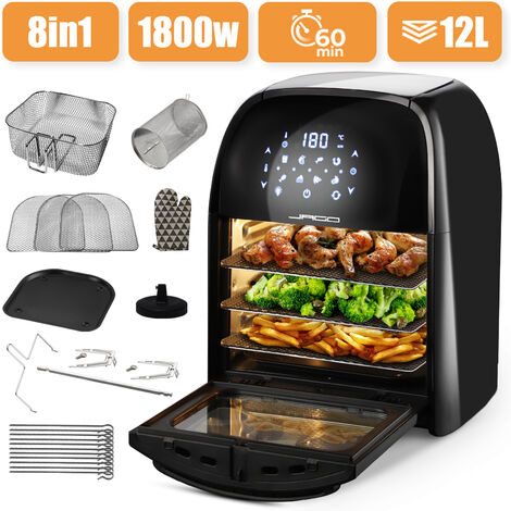 NOVA Jago® XXXL 8en1 Freidora sin Aceite 12 l + 10 Accesorios - 1800 W, 8 Programas, con Pantalla LED Táctil, en Acero Inox, Deshidratador, Temporizador - Horno de Aire Caliente, Air Fryer