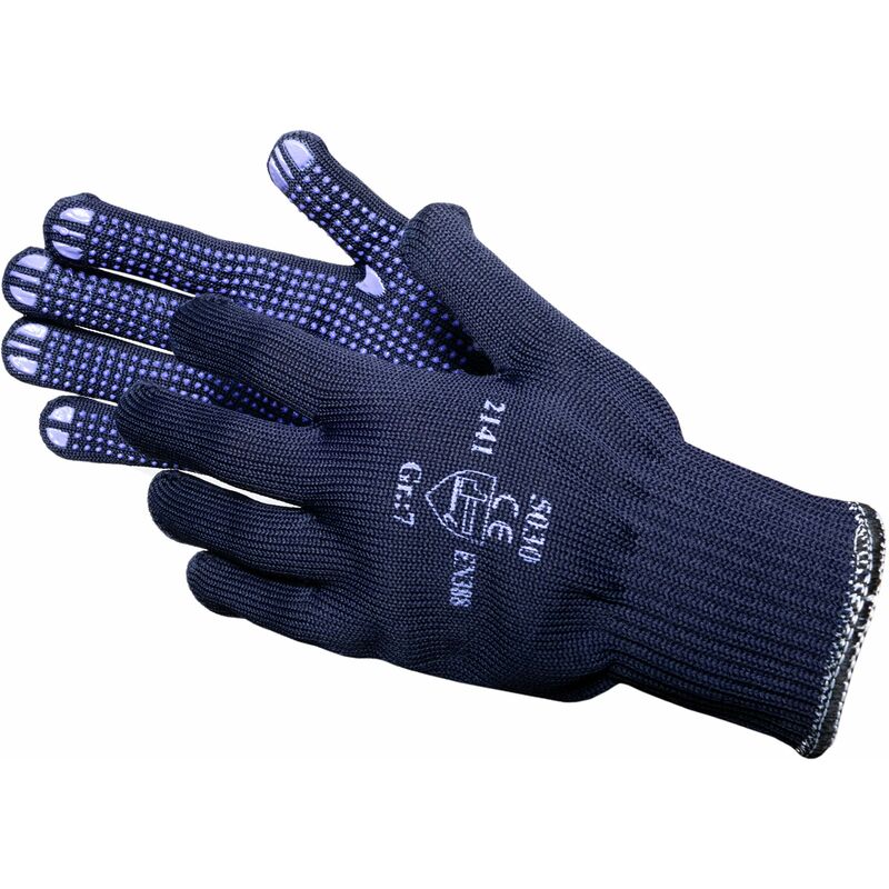 Image of 5030-12 paia di guanti a maglia fine blu con gommini antiscivolo, antiscivolo, traspiranti, lavabili, 70% poliestere, esterno 30% cotone, interno di