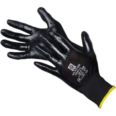 Jah KAT II - Guanti a maglia fine in poliestere, con rivestimento in nitrile, 12 paia, sottile, nero, taglia 10
