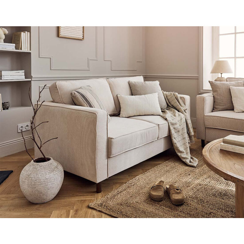 Jake - canapé 2 places en velours côtelé - pieds bois foncé