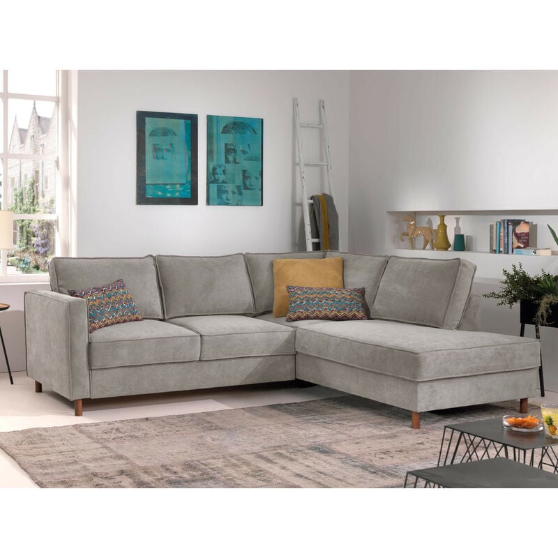 Lisa Design - Jake - canapé d'angle droit - convertible - 5 places - en velours côtelé - gris clair