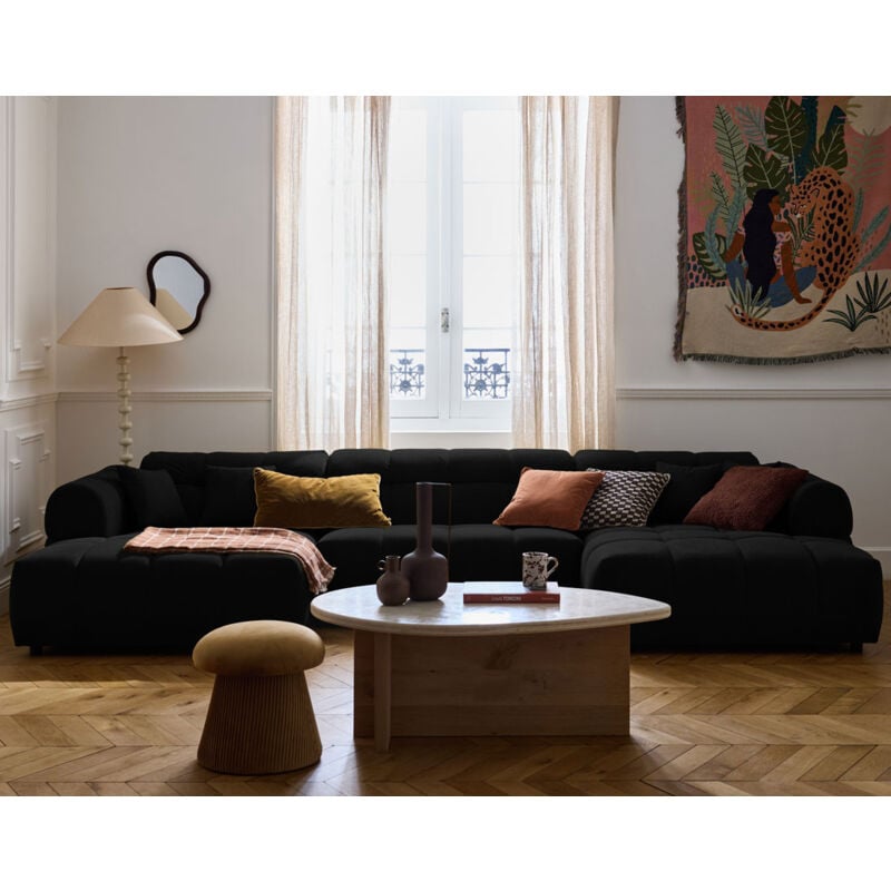 Lisa Design - Ray - canapé panoramique en u 7 places en tissu texturé - noir