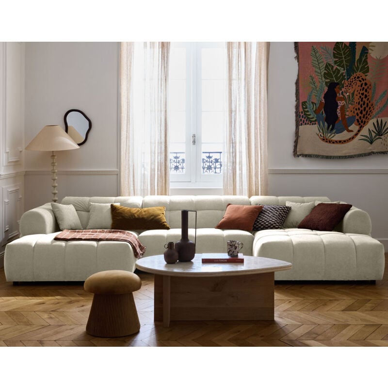 Lisa Design - Ray - canapé panoramique en u 7 places en tissu texturé - beige
