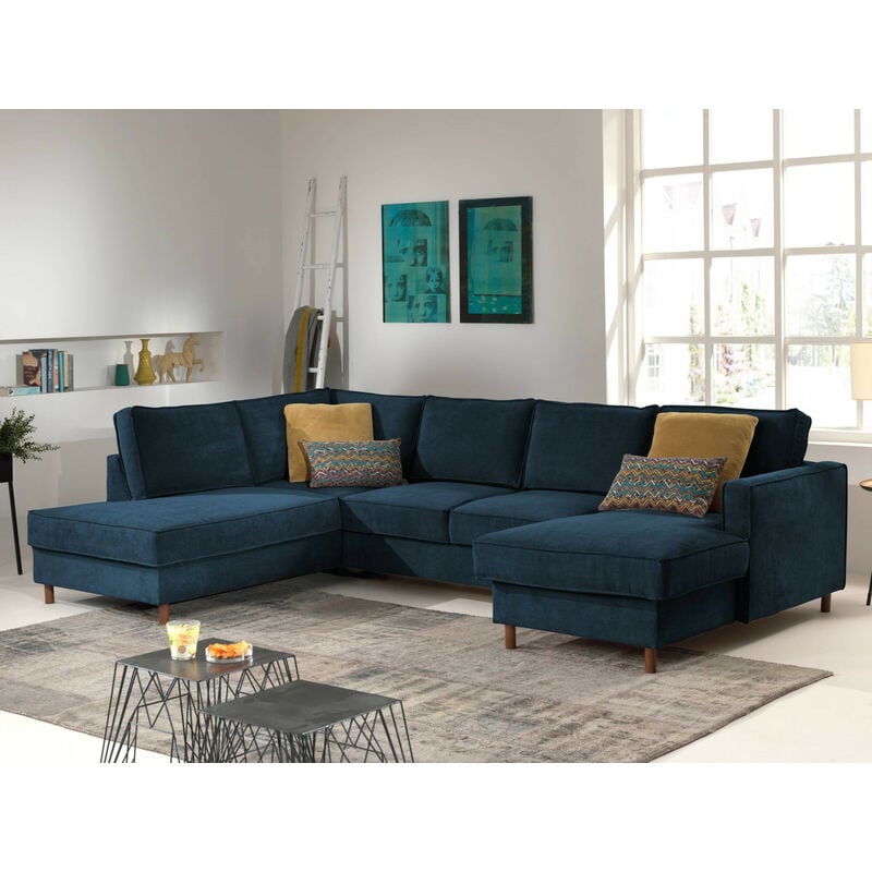 Lisa Design - Jake - canapé panoramique d'angle gauche - convertible avec coffre - 7 places - en velours côtelé