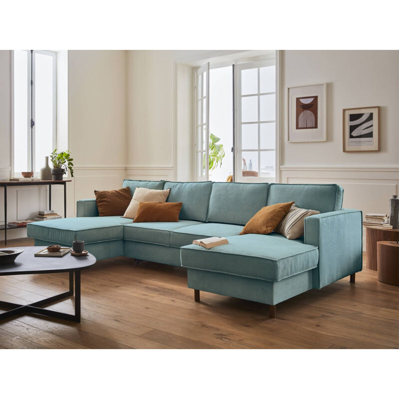 Lisa Design - Jake - canapé panoramique en u - 7 places - convertible avec coffre - en velours côtelé