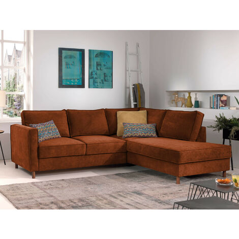 Jake - ecksofa mit schlaffunktion - 5-sitzer - aus samt - rechts - rostfarben