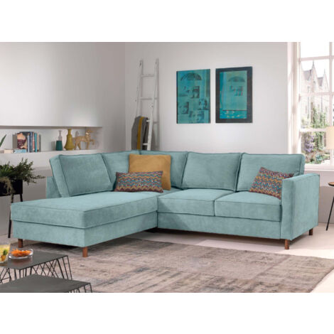 Jake - ecksofa mit schlaffunktion - 5-sitzer - samt - links - blau