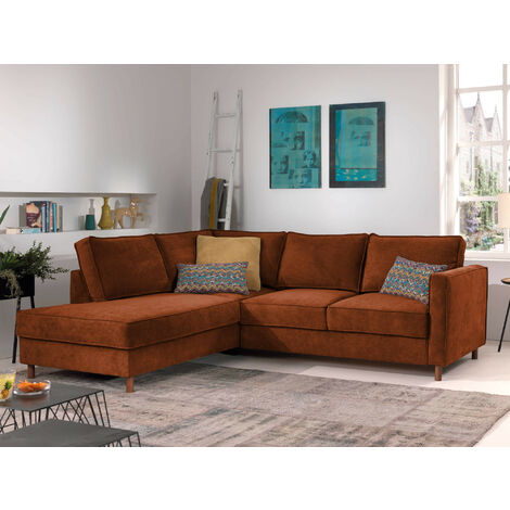 Jake - ecksofa mit schlaffunktion - 5-sitzer - samt - links - rostfarben