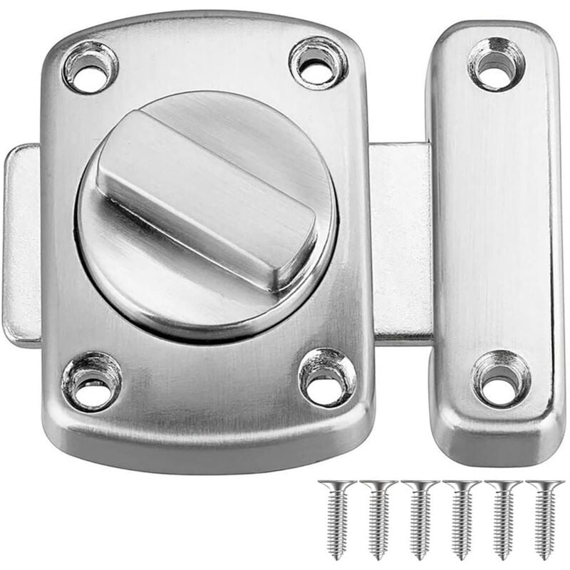 Bathroom Door Latch, Cabinet Latch, Window Latch, Rotating Security Latch and Toilet Latch, Brushed Stainless Steel Latch (Silver, 55 mm) - Jalleria