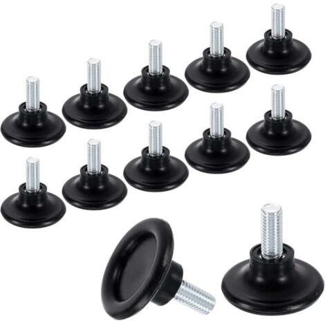 Jalleria Lot de 12 pieds de meubles à filetage M8 - 38 x 19 mm - Réglables - À visser - Pour pieds de chaise, tabouret - Noir