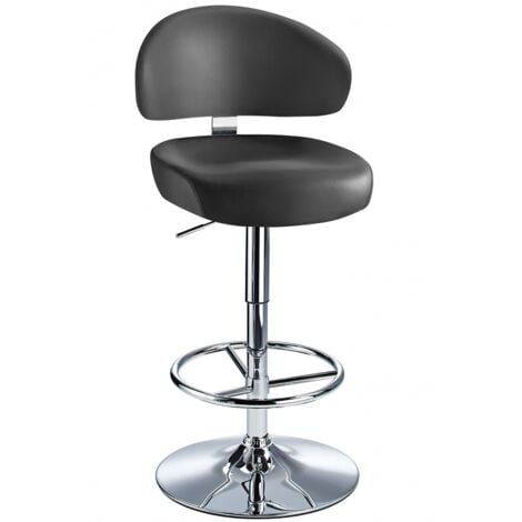 Jamaica Height Adjustable Bar Stool - With Black Faux Leather Padded Seat
