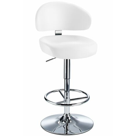 Jamaica Height Adjustable Bar Stool - With White Faux Leather Padded Seat