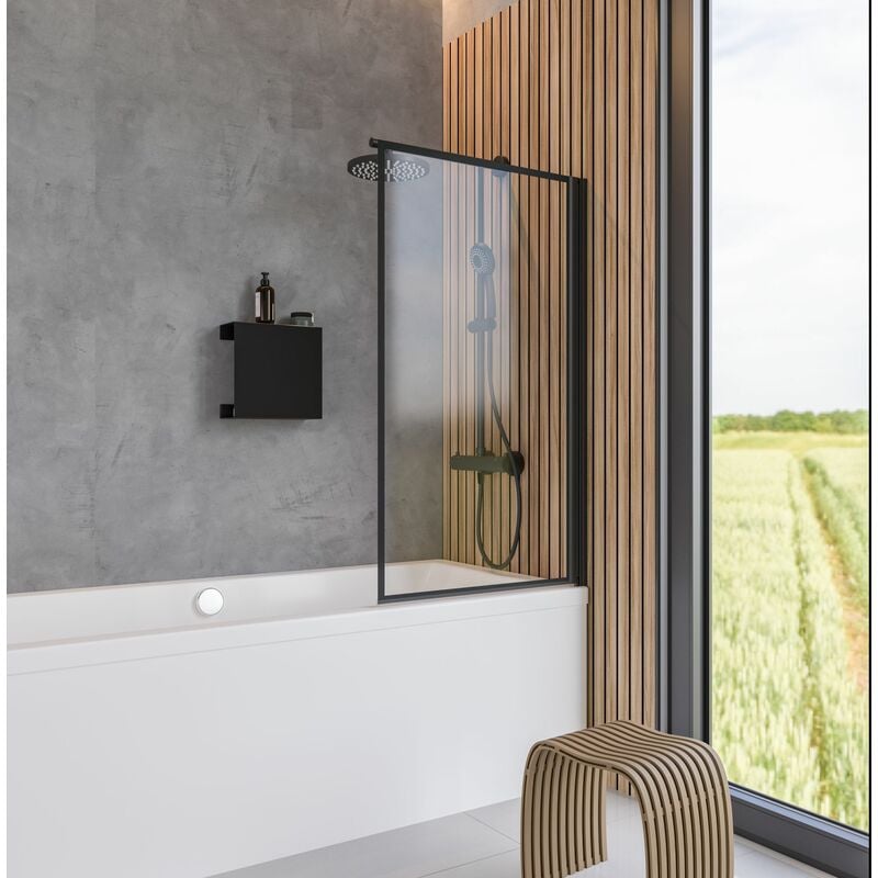 Schulte - jamais utilisé ] - Pare-baignoire pliant, 80 x 140 cm, verre 5 mm, paroi de baignoire 1 volet, écran de baignoire pivotant profilé noir,