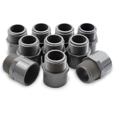 [JAMAIS UTILISÉ] 10 pcs Noir 1-1/2" Mâle BSP Filetage à 50mm Slip Socket PVC Hex Nipple Connecteur, adapté pour l'irrigation des terres agricoles, connexion de tuyau d'eau