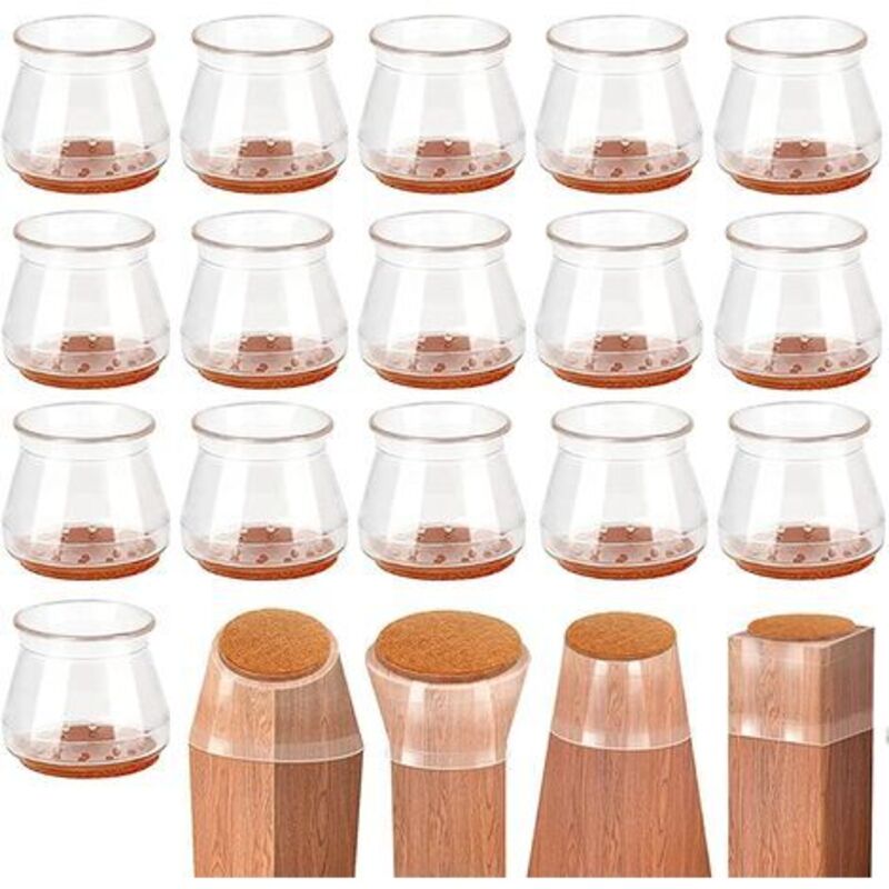 [JAMAIS UTILISÉ] 16 Pièces Protection Pied de Chaise Embouts de Chaise en Silicone avec Feutre Transparent Protege Pieds de Chaise sols en Bois Dur
