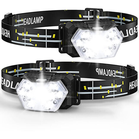 [JAMAIS UTILISÉ] 2 Pièces Lampe Frontale LED , 2000 Lumens Torche Frontale, Piles Incluses, 6 Modes D'éclairage, Réglable, Étanche IPX5 pour Enfants et Adultes Camping, Jogging, Pêche