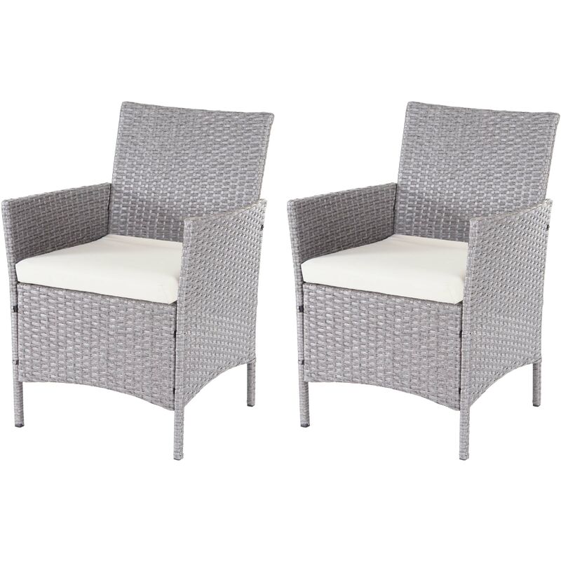 Jamais utilisé] 2x fauteuil de jardin Halden en polyrotin gris, coussin couleur crème - grey