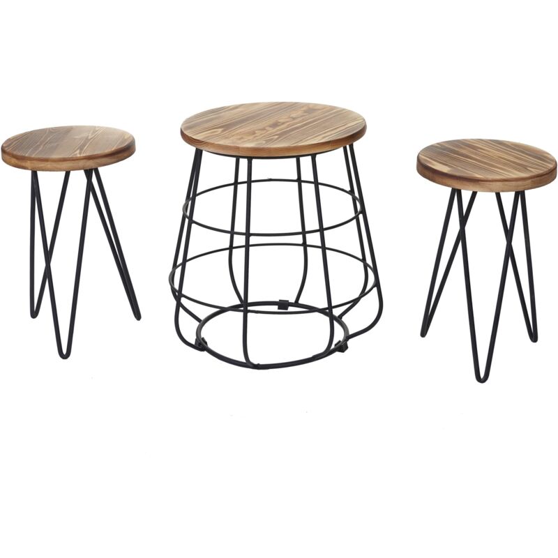 Jamais utilisé] 2x tabouret avec table HHG 844, ensemble, desgin industriel, bois naturel