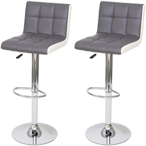 [JAMAIS UTILISÉ] 2x Tabouret de bar HHG-232, chaise bar/comptoir, réglable en hauteur, similicuir gris-blanc, pied chromé