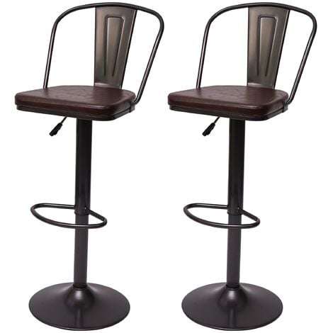 [JAMAIS UTILISÉ] 2x Tabouret de bar HHG-441a, réglable en hauteur, pivotant, design industriel, vintage noir-marron