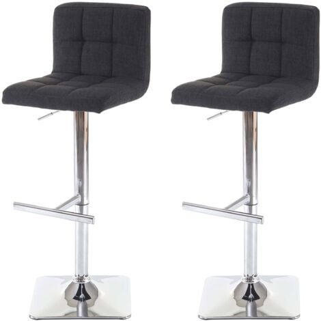 HHG [JAMAIS UTILISÉ] 2x tabouret de bar Kavala, chaise bar/comptoir, avec dossier, tissu gris foncé, pied en acier chromé