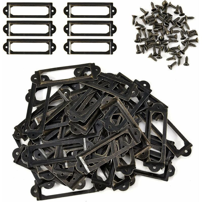 [JAMAIS UTILISÉ] 50 pcs Lable Titulaire Bibliothèque Armoires à tiroirs Poignée Porte-nom avec Porte-nom avec vis, 60 x 17 mm, Bronze Antique,de