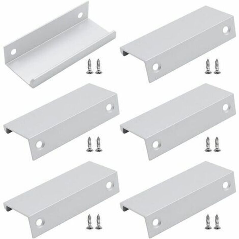 [JAMAIS UTILISÉ] 6 x Poignée Fixation Arrière en Aluminium Poignée Invisible de Meuble pour Tiroirs Armoires Placards - Argent - 80 mm de Long
