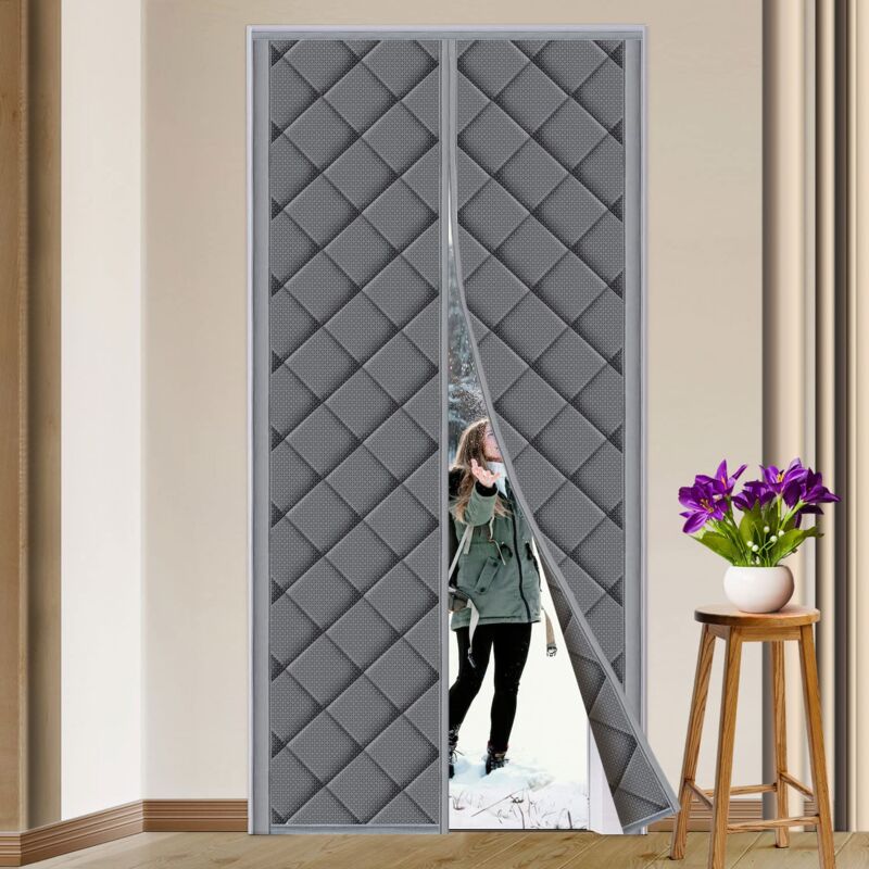 Jamais utilisé] 90x210cm Rideau Porte Isolation Thermique Magnétique Anti Froid, Obscurcissement, Insonorisation pour Balcon Salon Sous-sol Gris
