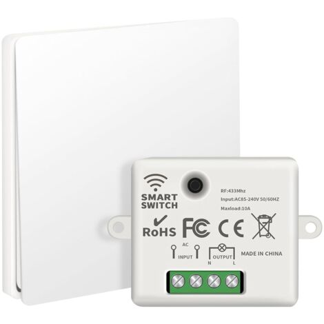 [JAMAIS UTILISÉ]  Aiperq Kit interrupteur sans fil sans Pile 10A 240V, interrupteur d'éclairage sans fil auto-alimenté et télécommande sans fil RF433 pour le contrôle à distance des lumières et des ap