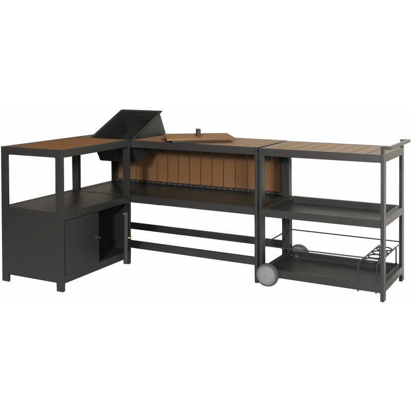 HHG - jamais utilisé] Aluminium Outdoor-Küche 3-pièces 810, cuisine extérieure jardin chariot de service seau à glace armoire, anthracite, aspect