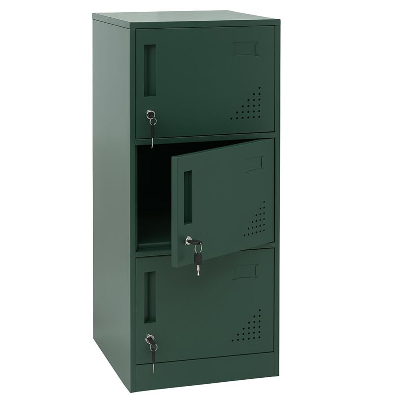 [JAMAIS UTILISÉ] Armoire à casiers HHG-515, armoire à casiers, armoire à casiers 3 portes, 90 x 38 x 45 cm, acier, vert