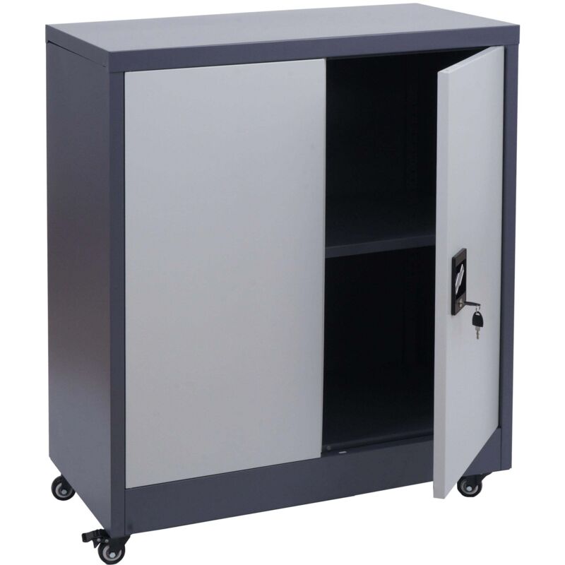 [JAMAIS UTILISÉ] Armoire à dossiers HHG-119, armoire de bureau en acier avec roulettes, 2 portes verrouillables, acier 98x80x40cm, gris foncé gris