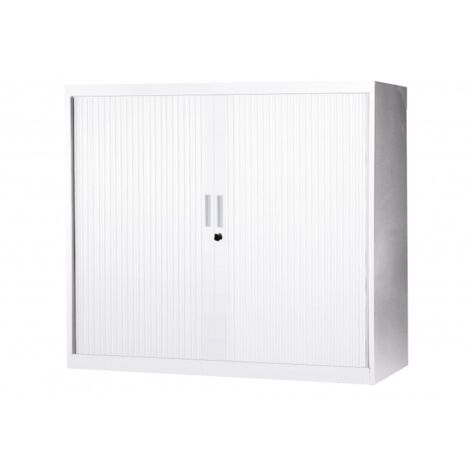 [JAMAIS UTILISE] Armoire Basse à Rideaux de Bureau MTI 2 Tablettes Corps et Rideaux Blanc 120x105x43cm - AM1210R-BLC