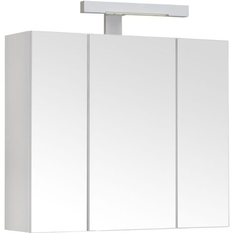 Armoire Salle De Bain Avec Miroir éclairage LED - 80x19x60 Cm, 3 étagères Réglables, Support Sèche-cheveux - Style Campagne - 2