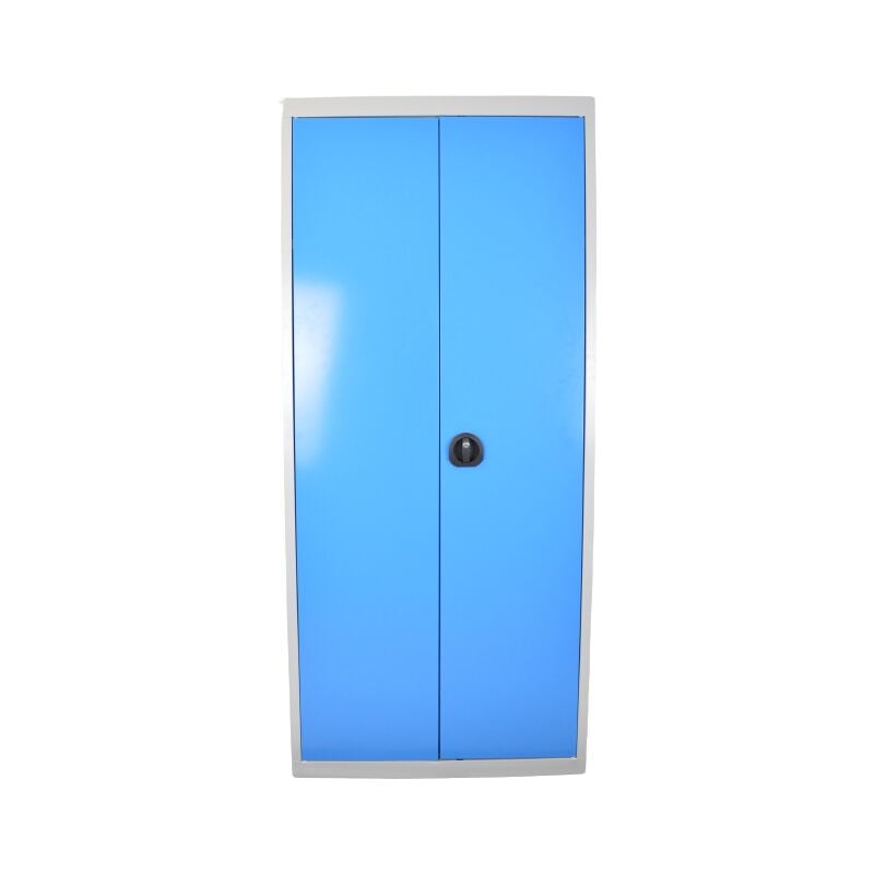 Armoire d'Entretien 2 Portes Battantes 4 Tablettes 1 Penderie Vestiaire 180x80x50cm Bleu Gris