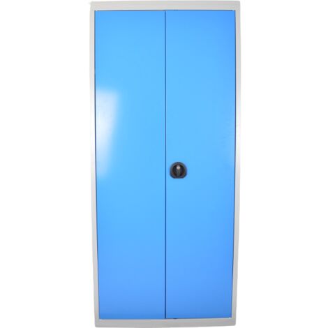 [JAMAIS UTILISE] Armoire d'Entretien Vestiaire 2 Portes Battantes 4 Tablettes 1 Penderie 180x80x50cm Bleu Gris