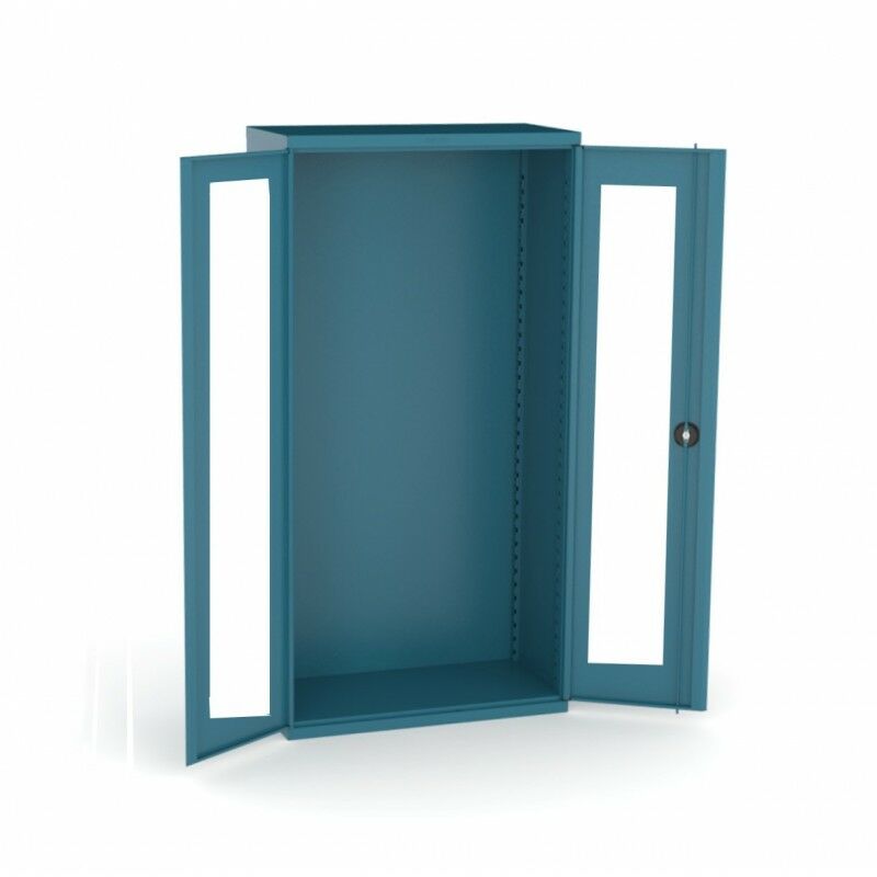 Armoire Haute d'Atelier Heco Portes Transparentes Vitrées 1980x1000x490mm 3 Tablettes Bleue - 157 12