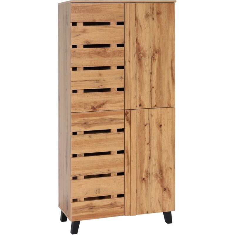 Jamais utilisé] Armoire HHG 627, Highboard Armoire à étagères Vestiaire Armoire haute, 4 portes 8 compartiments de rangement, 162x80x32cm, teinte