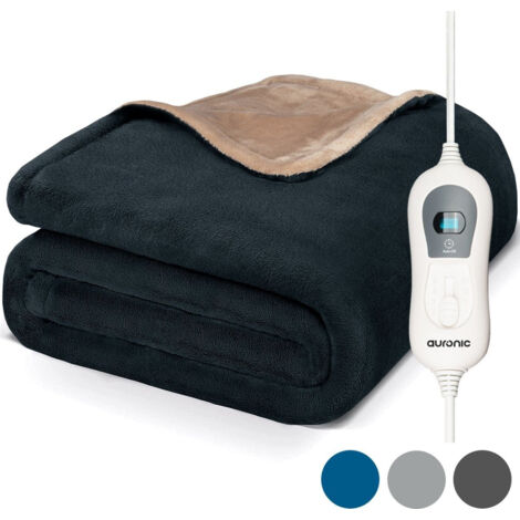 [JAMAIS UTILISE] Auronic Couverture chauffante électrique Auronic - Sur-couverture - 2 personnes - 3 niveaux - Avec minuterie - 200 x 180 cm - Anthracite