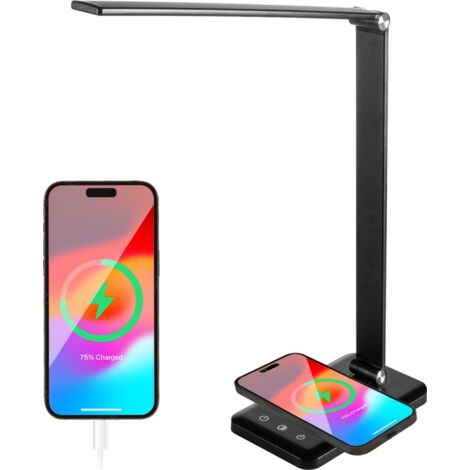 [JAMAIS UTILISE] Auronic Lampe de bureau Auronic - LED - Chargement mobile USB et sans fil - Minuteur - Lampe à pince dimmable - Lumière blanche et chaude - Noir