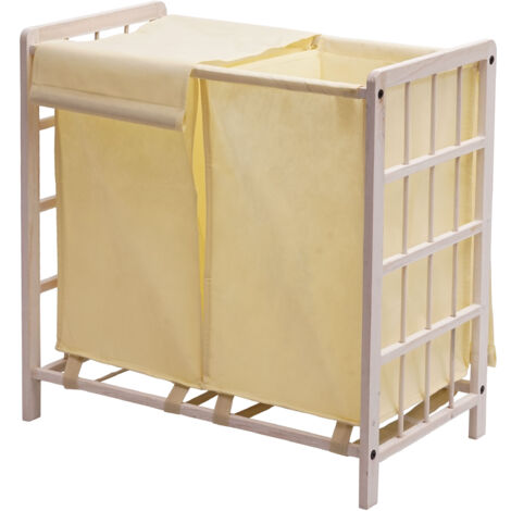 [JAMAIS UTILISÉ] Bac à linge HHG-582, Boîte à linge panier à linge, bois massif 60x60x33cm 68l, blanc miteux, couvercle crème