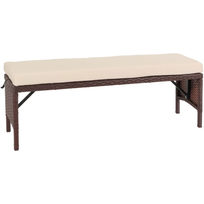 Jamais utilisé] Banc en rotin HHG 795, Banc de jardin en rotin, Gastronomie 112cm, brun, coussin crème