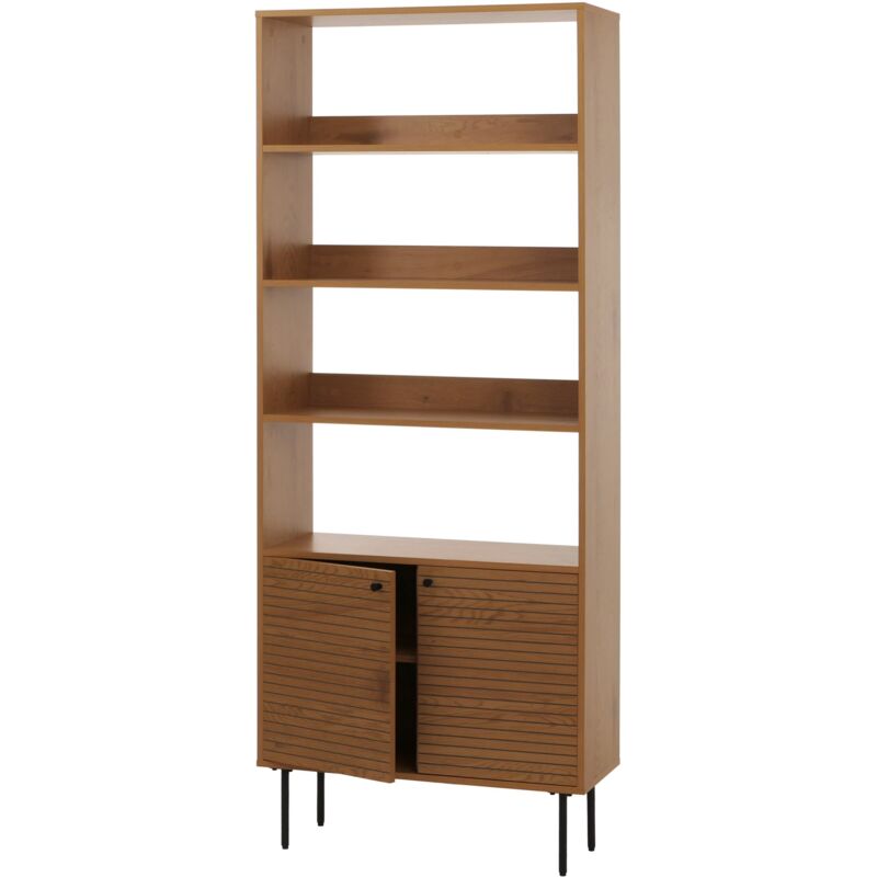 HHG - jamais utilisé] Bibliothèque 310, bibliothèque haute, style scandinave métal bois mélamine mvg 200x80x30cm, naturel