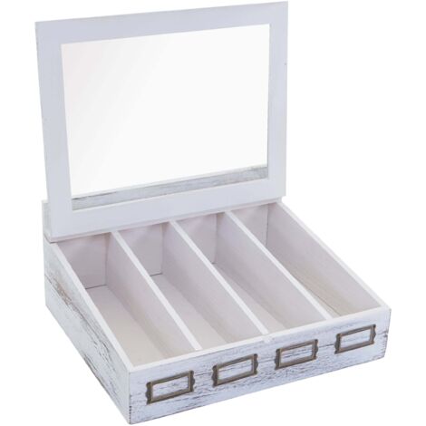 [JAMAIS UTILISÉ] Boîte de couverts HHG-211, avec couvercle, paulownia, 37x33x17cm, shabby blanc