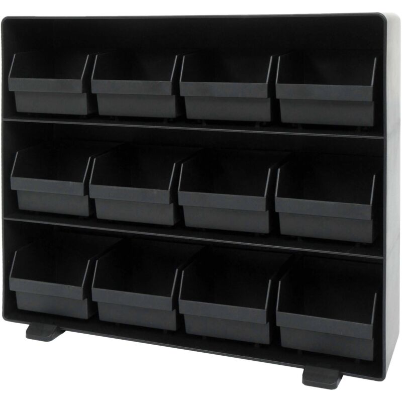 HHG - jamais utilisé] Boîte de rangement 765, système de stockage de boîtes pour petites pièces, 12 compartiments amovibles, 30x33x8cm noir