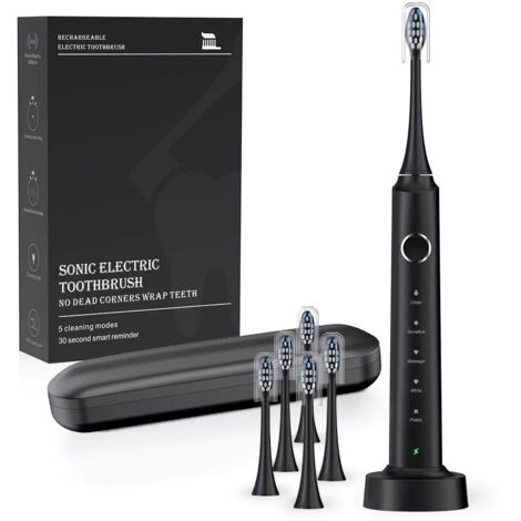 [JAMAIS UTILISÉ] Brosse à dents électrique pour adulte - Brosse à dents sonique avec 3 types de 6 têtes de brosse, 5 modes, rechargeable et minuterie intelligente intégrée, chargement sans fil, niveau