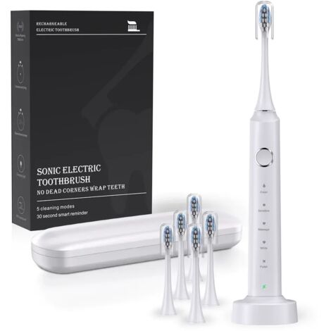 [JAMAIS UTILISÉ] Brosse à dents électrique pour adulte - Brosse à dents sonique avec 3 types de 6 têtes de brosse, 5 modes, rechargeable et minuterie intelligente intégrée, chargement sans fil, niveau