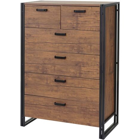 [JAMAIS UTILISÉ] Buffet haut HHG-161, 115x80x40cm, 6 tiroirs, aspect chêne