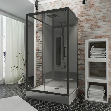 [JAMAIS UTILISÉ] Cabine de douche intégrale hydromassante, 85 x 115 cm, Cabine de douche complète, couleur noir, Bali, Schulte